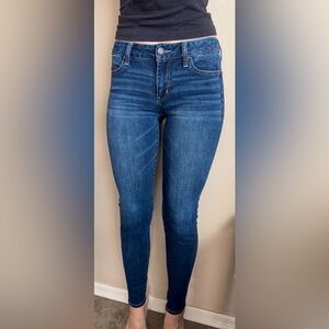 American Eagle Dark Blue Denim Skinny Jeans Size 0 Mid Rise